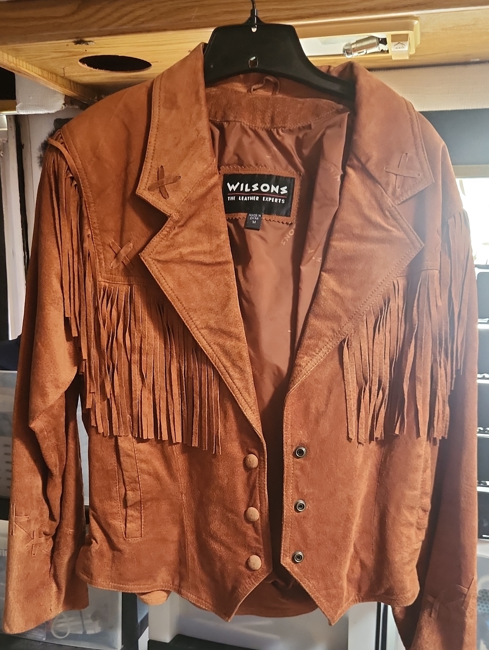 Wilsons Leather Suede Fringe Jacket - Chestnut - Picture 1 of 4